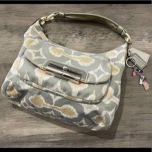 Coach Signature Peach Grey Satchel Bag W Keychain